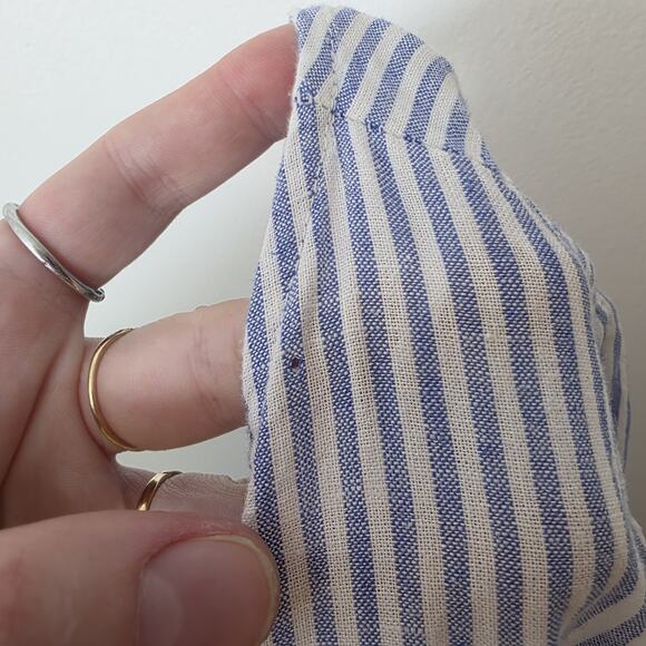 H&M Blue White Striped Linen Blend Coastal Long Sleeve Wrap Mini Dress Size L - Picture 9 of 9